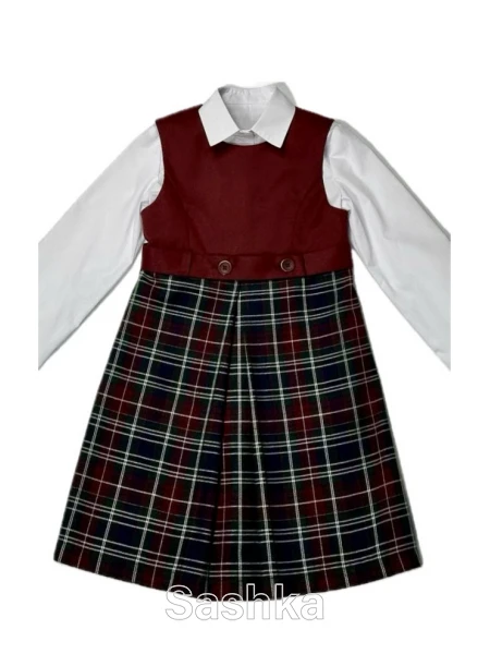 Сарафан для дівчинки Sashka шкільний бордовий (напіввовна), розмір 116-146